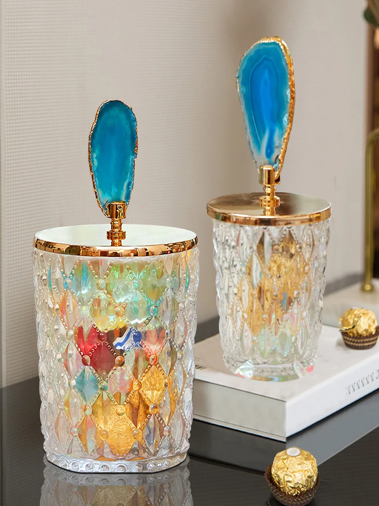 Crystal Glass Candy Storage Tank With Blue Agate Lid Nordic Ornament Chocolate Cosmetic Container Home Decoration
Crystal Glass Candy Storage Tank With Blue Agate Lid Nordic Ornament Chocolate Cosmetic Container Home Decoration