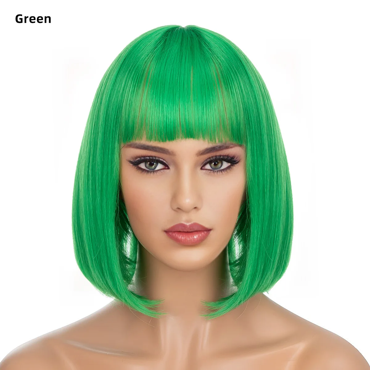 

Short Bob Wig With Bangs Synthetic Wigs For Women Black Red Blonde Green Lolita Cosplay Party Natural Hair Perruque Bob