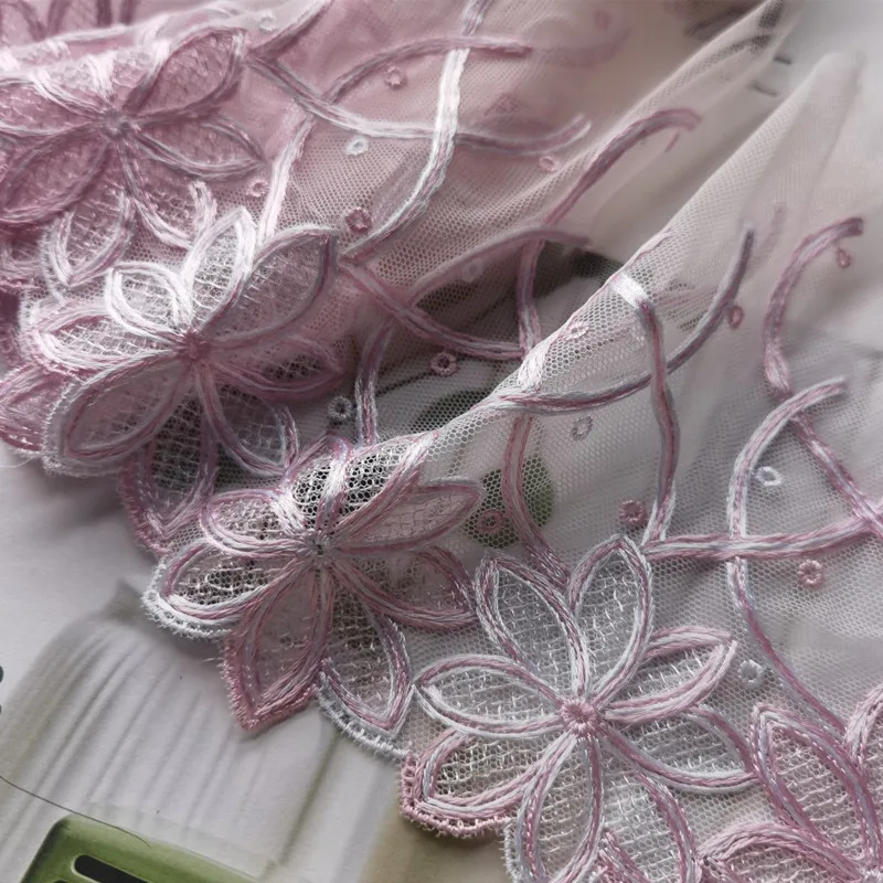

15 метров, Розовая вышивка, кружевная отделка, нижнее белье, «сделай сам», Цветочная вышивка, кружевная ткань, тюль, кружево для шитья