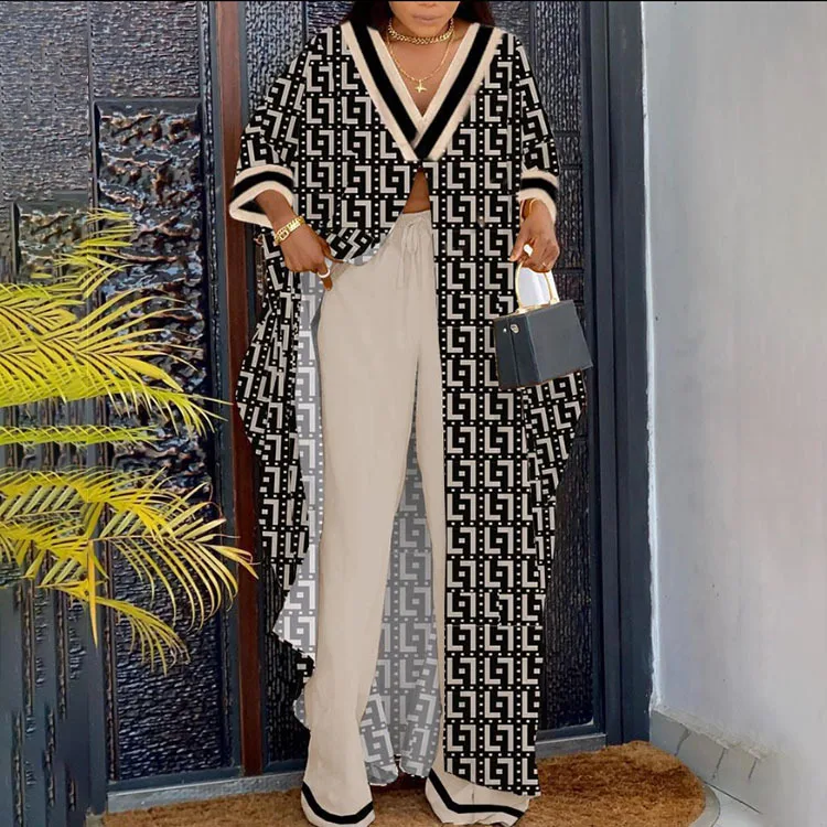 Elegant V-Neck Loose Fitting Long Sleeved Blouse Loose Fitting Pants Set Summer Printed Top Floral Pants Two-Piece Set
Elegant V-Neck Loose Fitting Long Sleeved Blouse Loose Fitting Pants Set Summer Printed Top Floral Pants Two-Piece Set