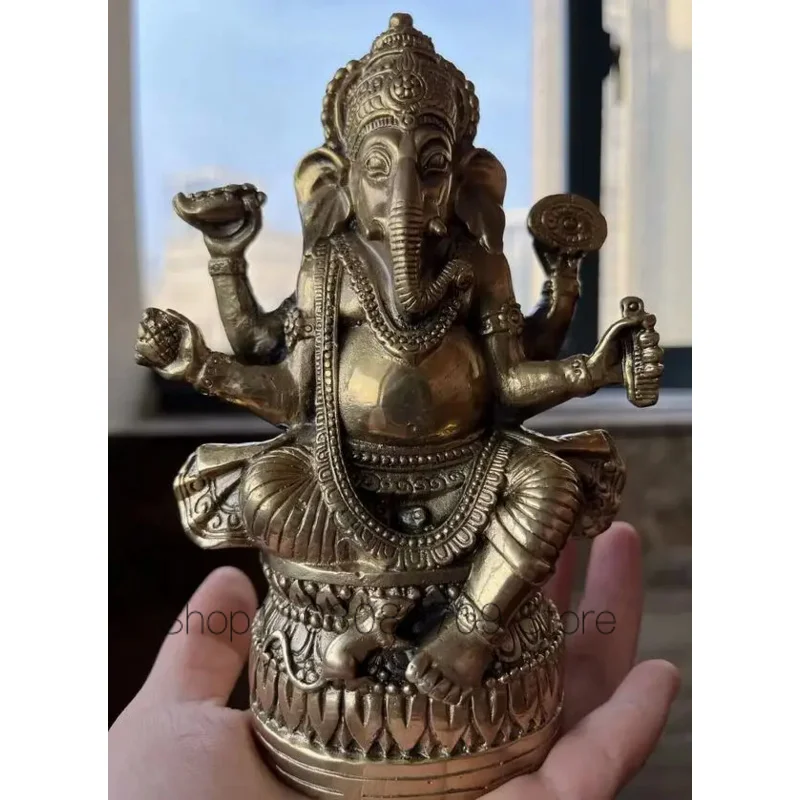 

Old Tibet Buddhism 15CM Brass Ganapati Ganesh Lord Ganesha Elephant God of wealth Bronze Buddha Statue