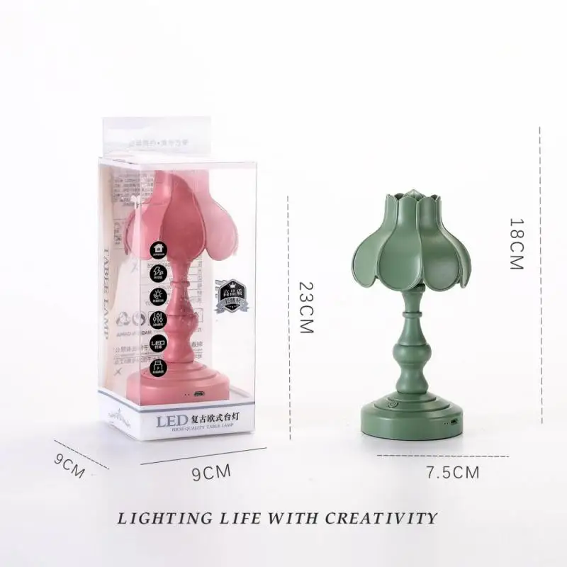 

Mini Retro LED Night Light Decoration Table Lamp Rechargeable Reading Desk Lamp Girl Gift For Dormitory Bedroom Bedside Decor