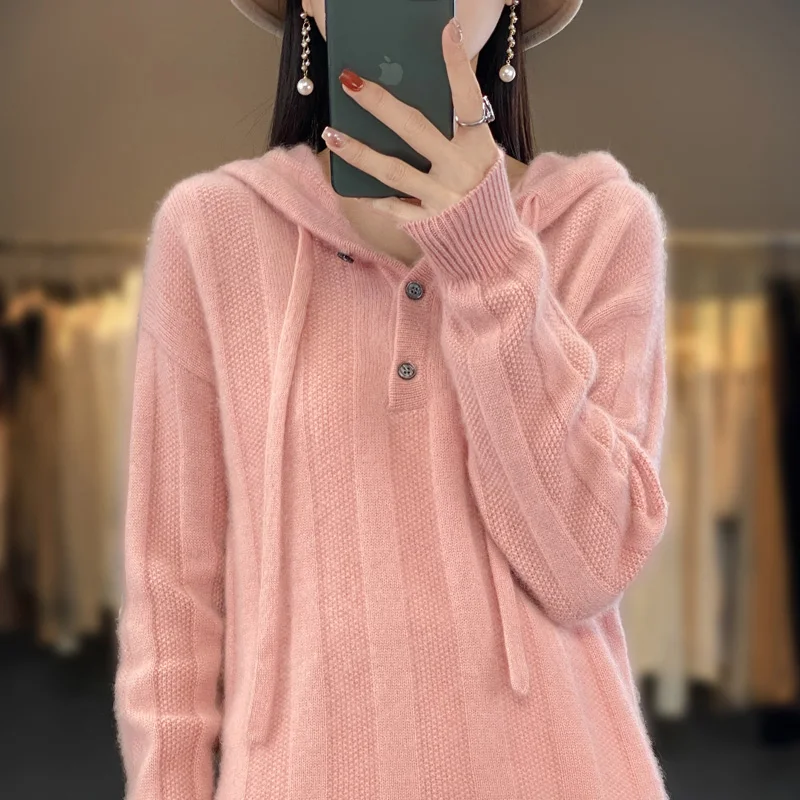 

DAYIFUN Women's Hooded Sweater 2023 Spring Autumn New Long Sleeve Knitted Pullovers Korean Solid Jumpers Fashion Luxury Tops