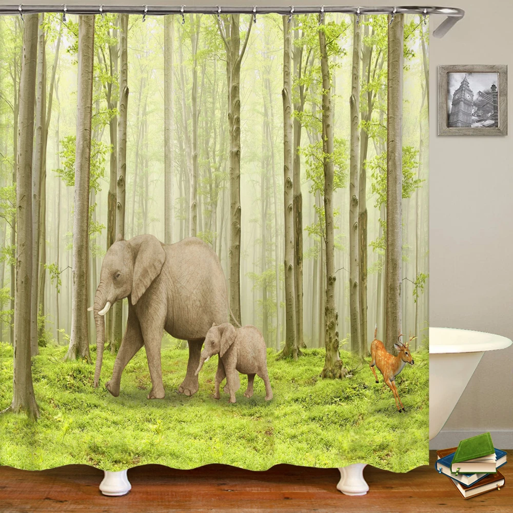 

3D Sunshine Forest Landscape Printed Shower Curtain Bathroom Curtains Polyester Home Decor Curtain With Hook Curtain 72x72 inch