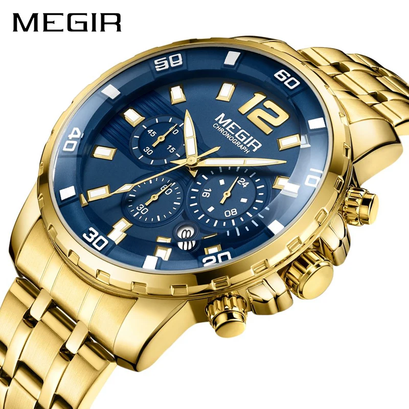 MEGIR Brand Luxury Gold Blue Quartz Watch for Men Stainless Steel Waterproof Luminous Chronograph Watches Mens Relogio Masculino
MEGIR Brand Luxury Gold Blue Quartz Watch for Men Stainless Steel Waterproof Luminous Chronograph Watches Mens Relogio Masculino