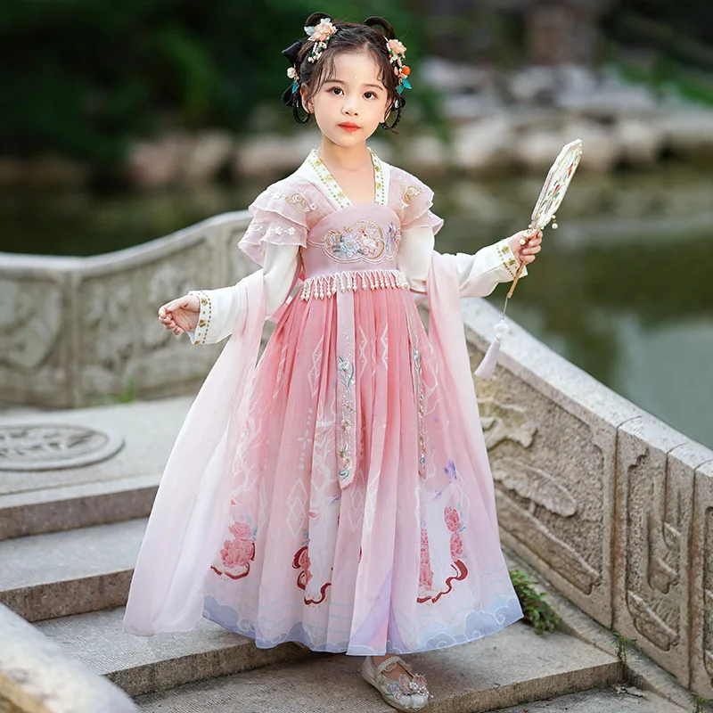 Hanfu Girl Ancient Style Fairy Pink Floral Embroidery Dress Chinese Tang Dynasty Princess Dresses Traditional Festival Clothing
Hanfu Girl Ancient Style Fairy Pink Floral Embroidery Dress Chinese Tang Dynasty Princess Dresses Traditional Festival Clothing