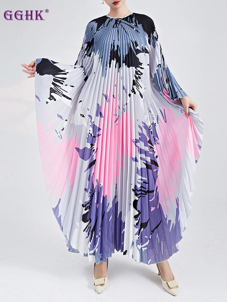 GGHK Miyake High Quality Women's Holiday Dresses 2023 Summer New Designer Printed Round Neck Bat Sleeve Aesthetic Apparel
GGHK Miyake High Quality Women's Holiday Dresses 2023 Summer New Designer Printed Round Neck Bat Sleeve Aesthetic Apparel