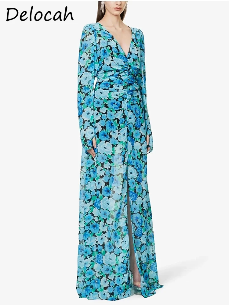 Delocah High Quality Autumn Women Fashion Designer Holiday Dress Long Sleeve Blue Small Floral Printed Beach Holiday Dresses
Delocah High Quality Autumn Women Fashion Designer Holiday Dress Long Sleeve Blue Small Floral Printed Beach Holiday Dresses