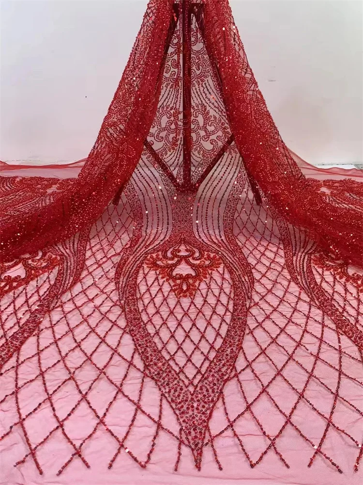 Red Latest African Beaded Lace Fabric 2023 High Quality Sequins Groom Embroidery Lace For Women Wedding Party Dress 5 Yards
Red Latest African Beaded Lace Fabric 2023 High Quality Sequins Groom Embroidery Lace For Women Wedding Party Dress 5 Yards