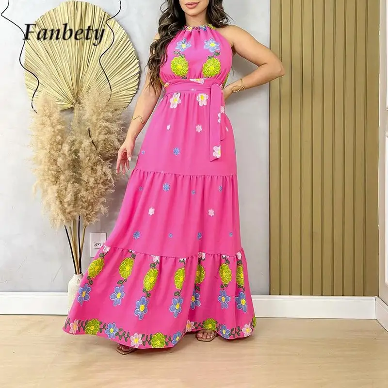 2024 High Waist Beach Vacation Women Dress Summer Ladies Sleeveless Backless Long Dress Casual Flower Print Lace-up A-Line Dress 
2024 High Waist Beach Vacation Women Dress Summer Ladies Sleeveless Backless Long Dress Casual Flower Print Lace-up A-Line Dress