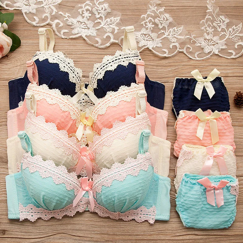 Bow Underwire Lace Bra Sets Teen Girl Bras And Panty Sexy Panties Bralette Student Underwear A B Cup Push Up Lingerie Briefs Set
Bow Underwire Lace Bra Sets Teen Girl Bras And Panty Sexy Panties Bralette Student Underwear A B Cup Push Up Lingerie Briefs Set