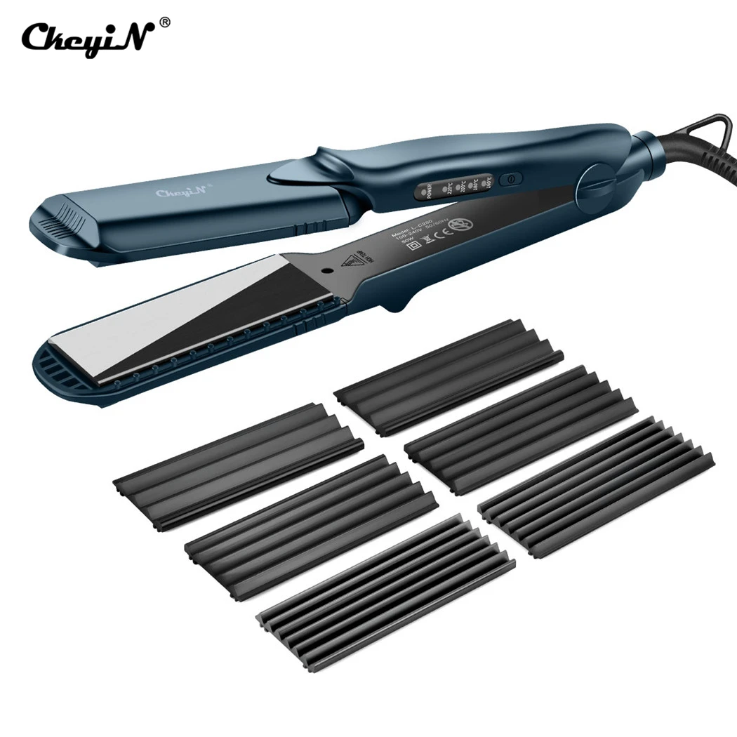 

CkeyiN 4 in 1 Interchangeable Plates Hair Straightener and Corrugated Hair Curler Corn Curling Iron Crimper Corn Perm Splint