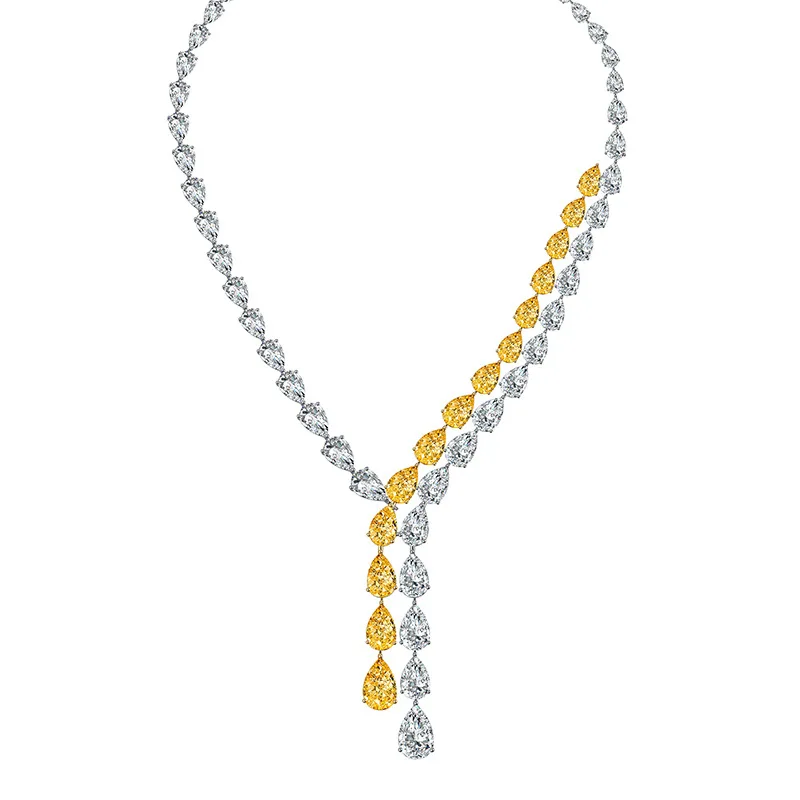 

Ожерелье из серебра S925 пробы, ожерелье в форме капли воды, Женская Роскошная бижутерия, V-образный кулон с желтым бриллиантом, ювелирное изделие для ужина, ожерелье, ювелирные изделия