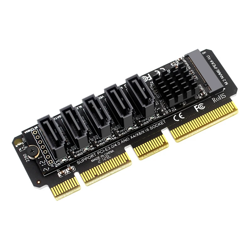 

PCI-E To Sata Adapter Card 5 Ports For PCI-E X4 PCI-E X8 PCI-E X16 Support Os X/Windows7/8/10 Multi-System Plug And Play