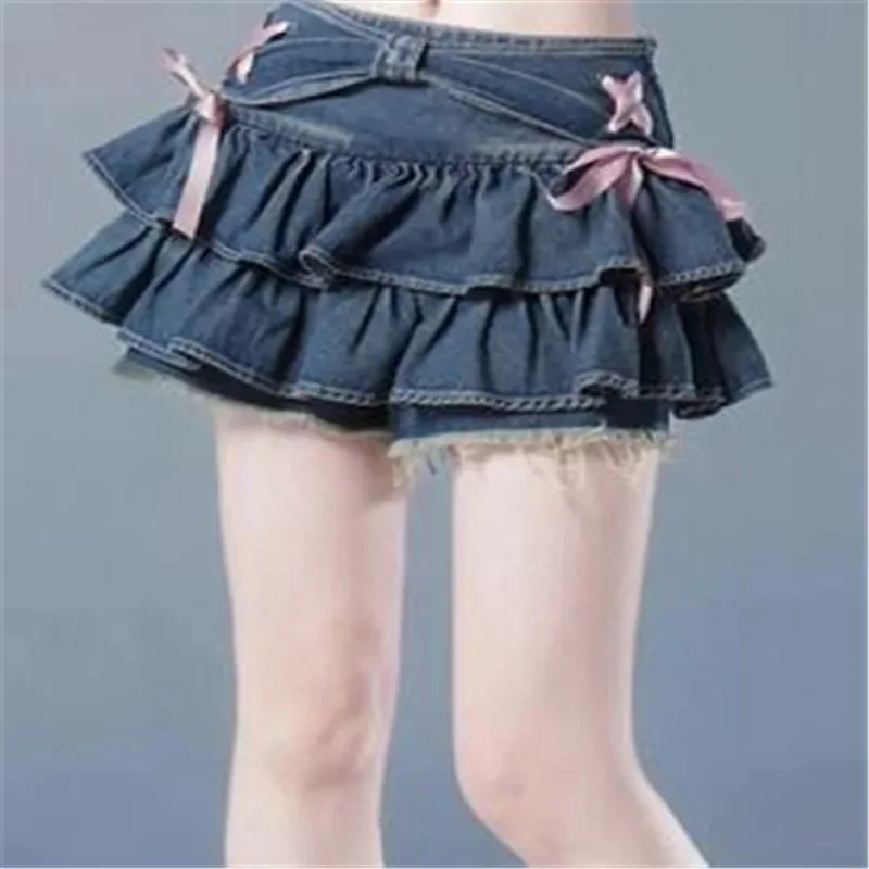 

Mini Denim Skirts Women Hot Girls Sweet Kawaii Bow Vintage Y2k Clothes American Streetwear Sexy Summer A-line Мини Юбки Gothic