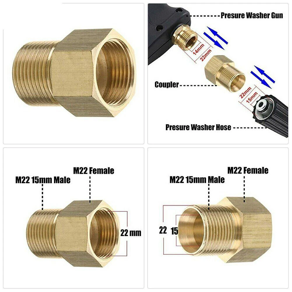 2Pcs Coupler Pressure Washer Hose Connector Brass M22 Male 15mm To Female 14mm Thread Adapter 4500 PSI Watering Tool Accessories
2Pcs Coupler Pressure Washer Hose Connector Brass M22 Male 15mm To Female 14mm Thread Adapter 4500 PSI Watering Tool Accessories
