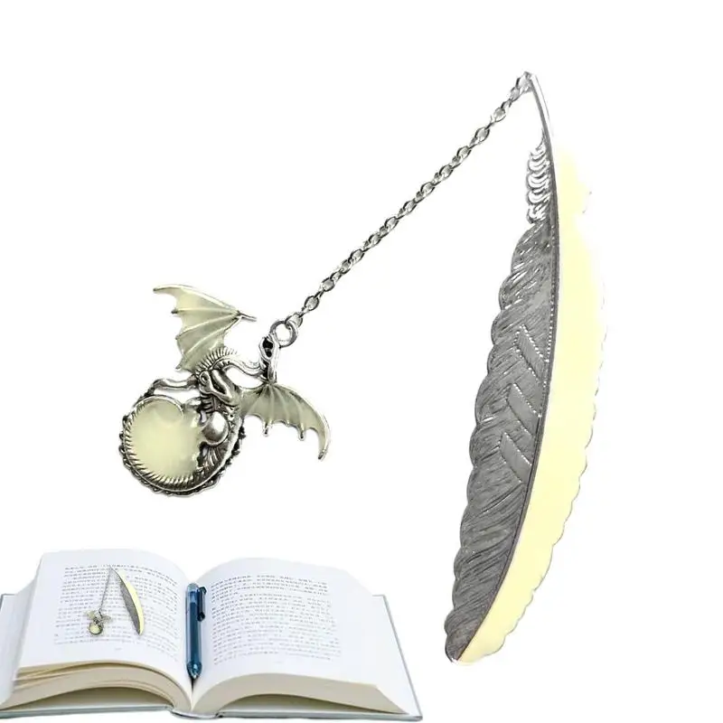 

Glow In The Dark Bookmark Luminous Book Marker Creative Feather Dragon Book Page School Office Stationery Boy Girl Gift