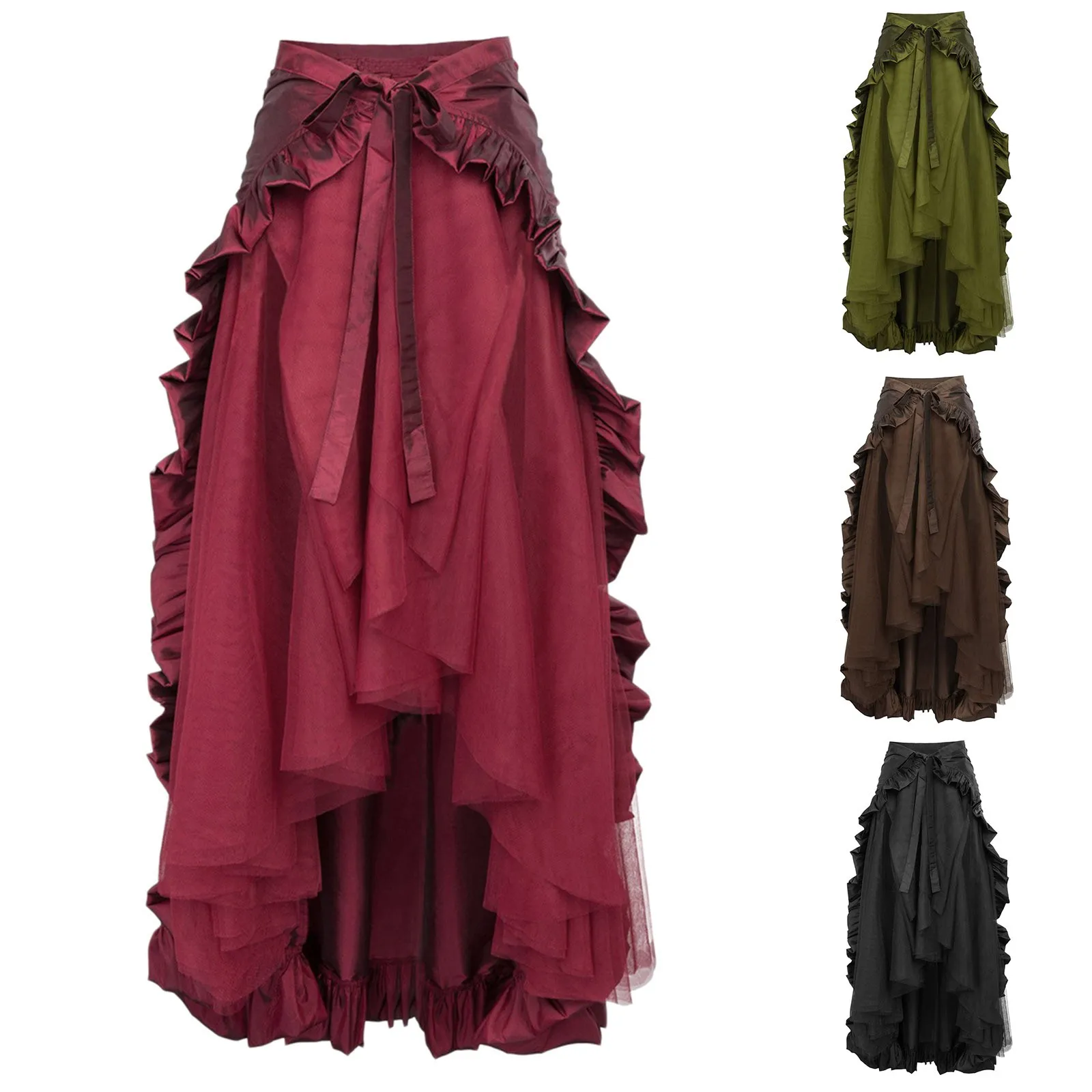 

Victorian Pirate Sash Skirts Women Chic Gothic Punk Ruffled Bustle Long Skirt Medieval Rococo Style Dress Steampunk Vestido