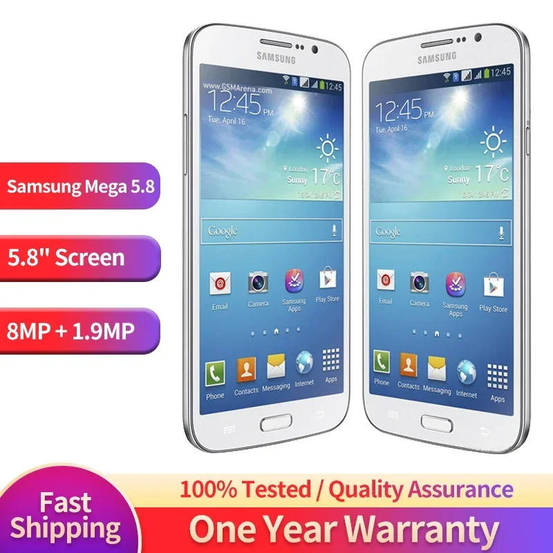 

Samsung-Galaxy Mega 5.8 Android Smartphone, Dual SIM Mobile Phone, 5.8 '', 1GB RAM, 8GB ROM, 8MP + 1.9MP, 3G, I9152, Original