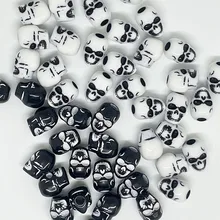 20pcs/Bag Halloween Skull Beads Acrylic Material 4.8mm Big Hole Black White for Bracelet Necklace