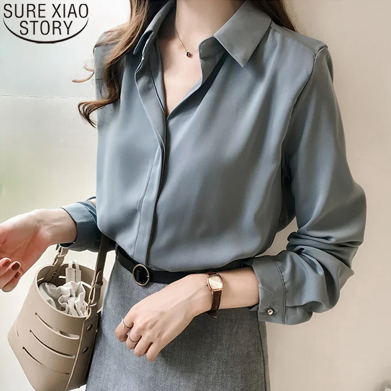 

Spring Autumn Women Loose Shirts Casual Blouses 2023 Fashion Solid OL Style Long Sleeve Simple Feminine Blusas Tops 1181