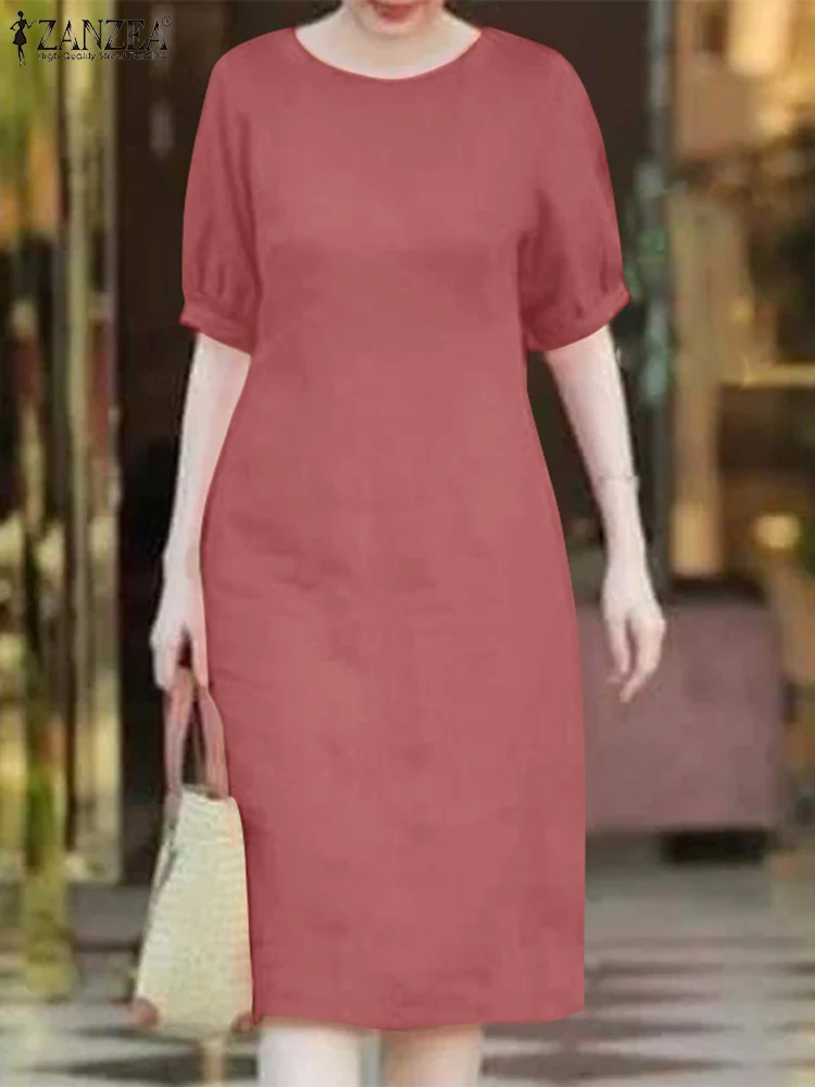 

Женское элегантное однотонное платье ZANZEA с коротким рукавом 2024, модный летний сарафан, повседневные офисные платья, женский халат, кафтан
