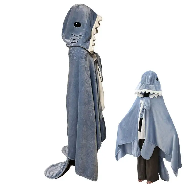 

Wearable Shark Blanket Wearable Hoodie Cape Shawl Costume Cozy Hooded Throw Blanket Sleeping Shawl Cape Nap Quilt Blue Shark