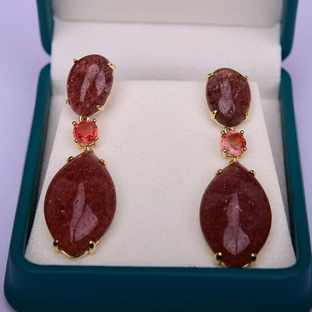 Natural Stone Earrings Strawberry Quartz Drop Stud Earrings Handmade Jewelry For Women Gift
Natural Stone Earrings Strawberry Quartz Drop Stud Earrings Handmade Jewelry For Women Gift