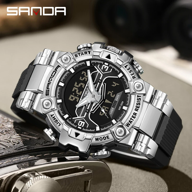 

SANDA 3186 Top Brand New Men's Sports Military Hyun-chae Case Waterproof Multifunction Wristwatch Digital Watch For Men Clock