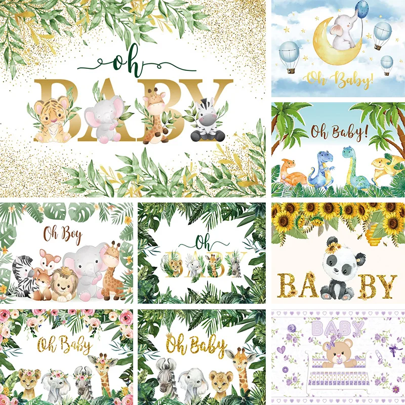 

Oh Baby Animal Safari Jungle Backdrop Shower Party Girl Decoration 1st Birthday Boy Newborn Background Photography Props Banner