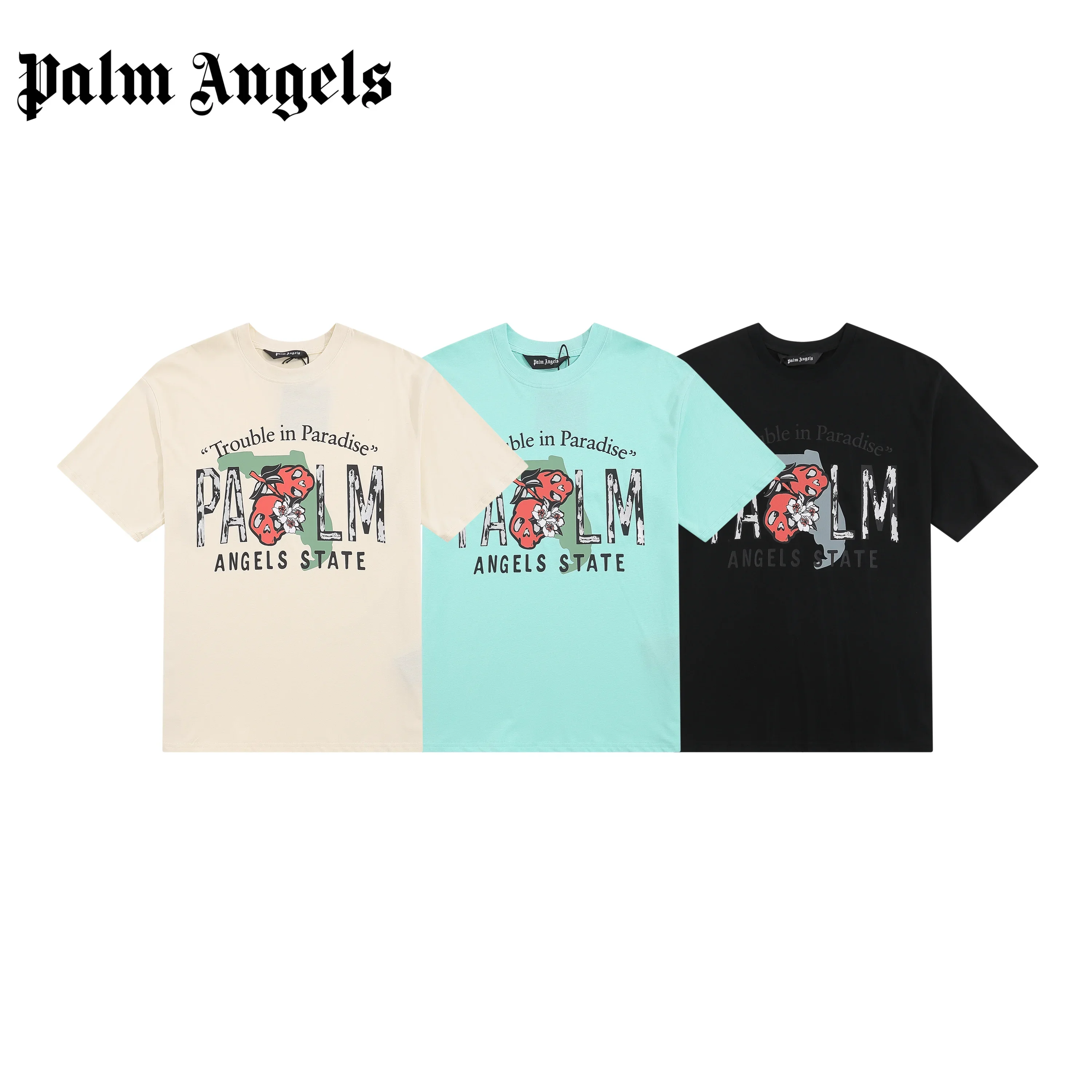

Palm Angels Summer Fashion Skull Letter Print Loose Short Sleeve Men's And Women's Casual T-shirt