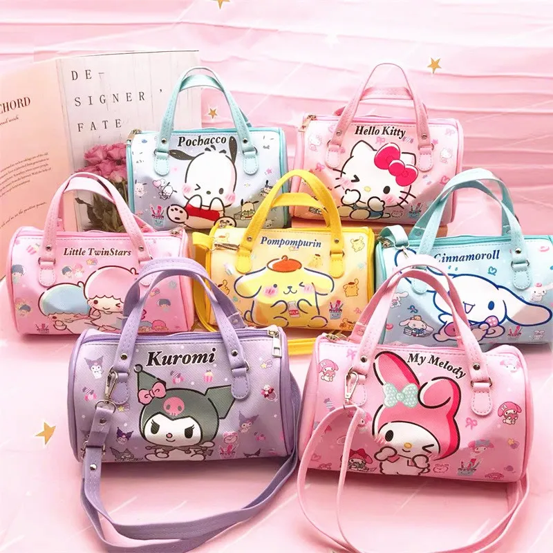 

New Sanrio Cartoon Kurumi Handbag Cylinder Crossbody Bag Girl Portable Large Capacity Anime My Melody Cinnamoroll Storage Bag