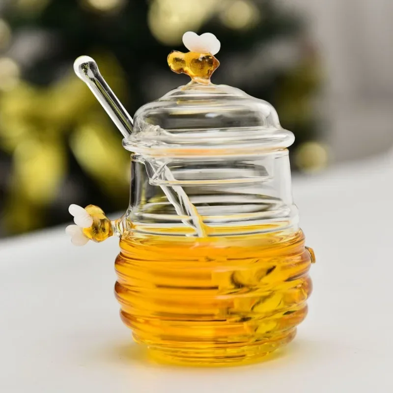 

Food Storage Containers Glass Mixing Honey Bottle With Lid Useful Things for Kitchen Jars Household Transparent Glass Honey Jar