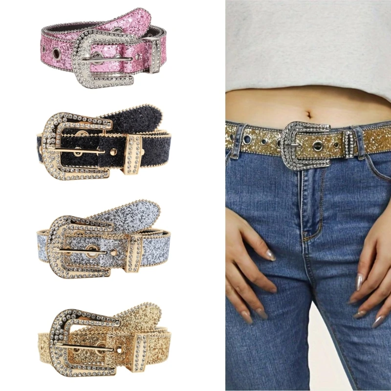 

Adult Full Sequins Waist Belt for Dress Waist Belt Rhinestones Adjust Pin Buckle Thin Waist Belt Female Delicate Belt