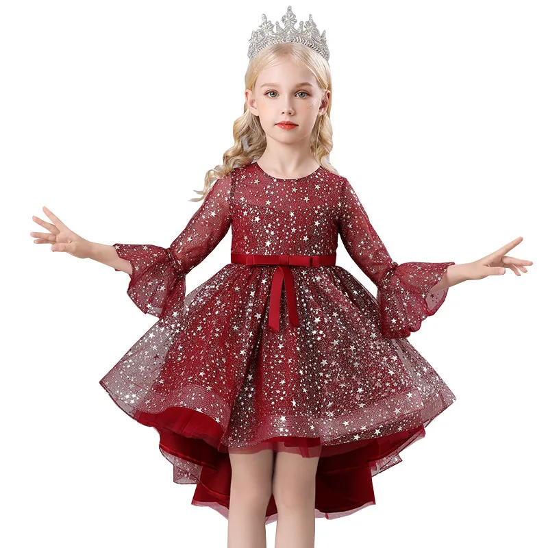 

USHINE Children's Dress Flower Child Star Sequins Trailing Princess Little Girl Piano Banquet Fluffy Dress Dance Dress