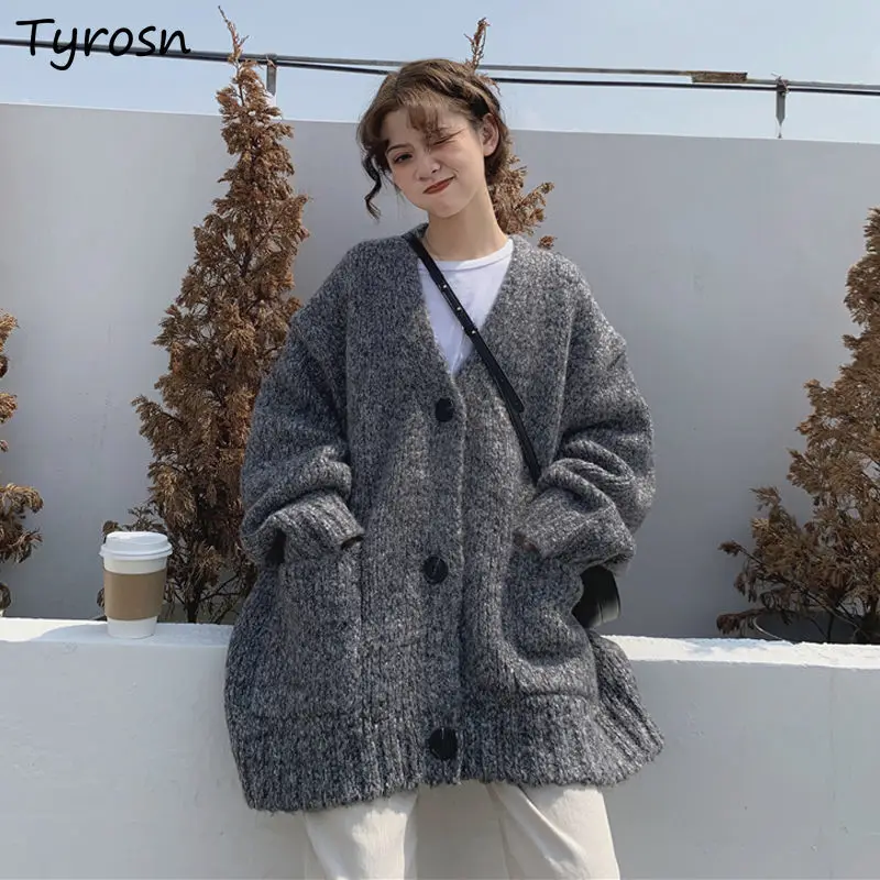 

Cardigan Women Ulzzang Cozy Vintage Pure Gentle Baggy Harajuku Pockets Soft V-neck Knitwear Tender All-match New Autumn Students