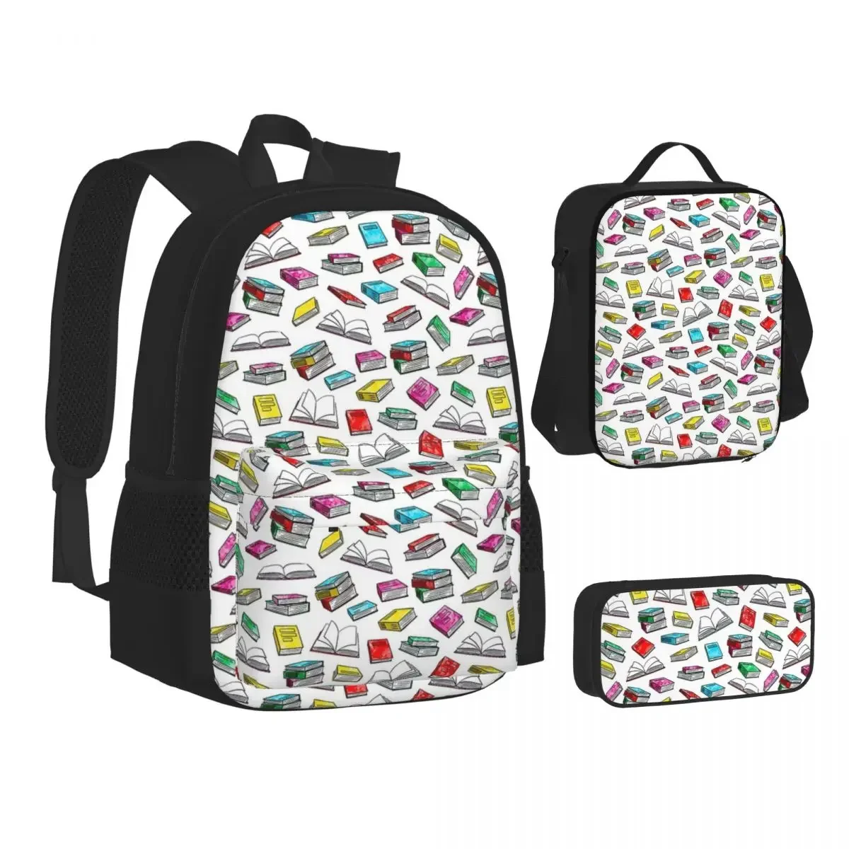 

Рюкзак для книг акварелью для мальчиков и девочек, школьные ранцы для учеников, мультяшный Детский рюкзак, сумка для ланча, набор из трех предметов