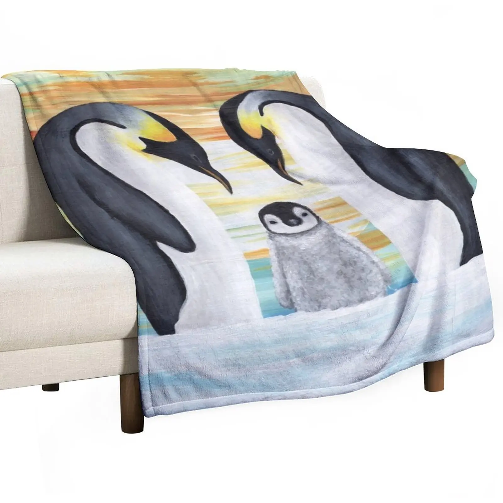 

Penguin Family Baby Painting Throw Blanket Fluffy Soft Blankets Retro Blankets Moving Blanket Warm Blanket