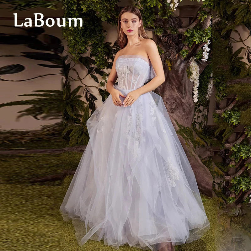 

LaBoum Elegant Wedding Dresses Strapless Lace Ruffle Modern Bride A-line Bridal Gowns Robe Mariage vestido de novia Custom Made