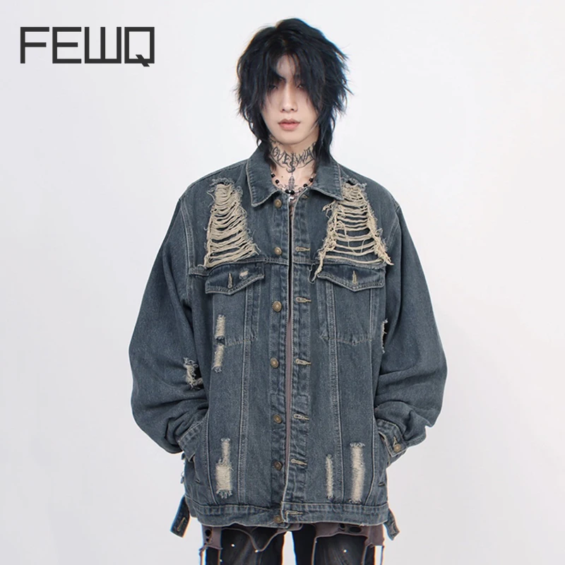 

FEWQ Men's Denim Jacket American Washed Male Niche Design Trendy Loose 2023 Vintage Casual New Fashion Male Tops Autumn 24X1907