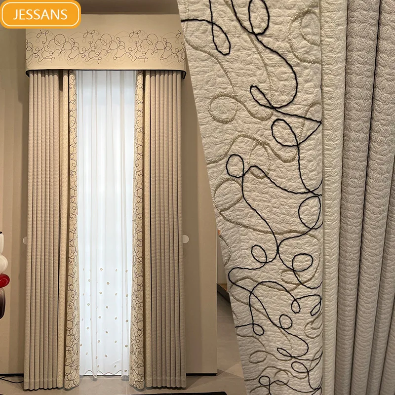 

Curtains for Living Dining Room Bedroom New Italian Minimalist Light Luxury Modern British Style Thickened Embossed Chenille