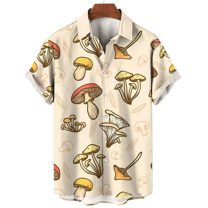 

Fashionable 3D Mushroom Printed Shirt For men's Clothing Fun Oversized Short Sleeved Hawaiian Beach Shirt Vacation Y2k Shirt