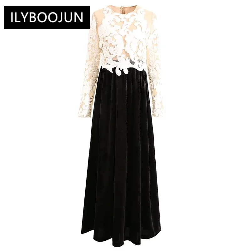 Autumn Velvet Maxi Dress Women O-Neck Long Sleeve Appliques Mesh Patchwork Dresses For Women 2023 Luxury Brand High Quality
Autumn Velvet Maxi Dress Women O-Neck Long Sleeve Appliques Mesh Patchwork Dresses For Women 2023 Luxury Brand High Quality