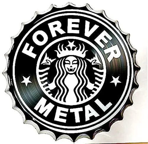 

Bottle Cap Metal Tin Sign Rock and Roll Music Guitar Diameter 13.8 inches, Round Metal Signs for Home and Kitchen Bar