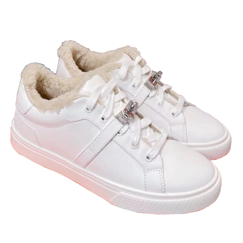 Natural Leather Wool Women Sneakers Thick Soled Men Sneakers Lace Up Winter Warm Casual Shoes Couple Buckle Belt Fur Shoes
Natural Leather Wool Women Sneakers Thick Soled Men Sneakers Lace Up Winter Warm Casual Shoes Couple Buckle Belt Fur Shoes
