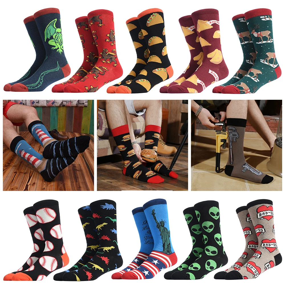 

1 Pair Happy Funny Men's Socks High Quality Combed Cotton Long Colored Dress Socks Novelty Tube Skateboard Wedding Socks Cool