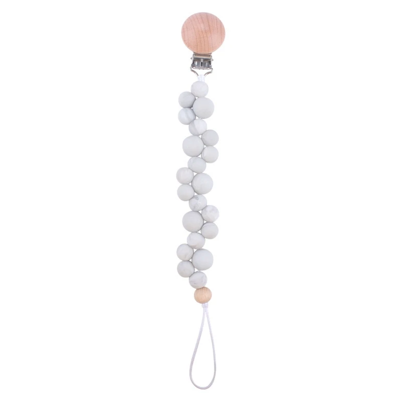 

Baby Pacifier Chain Clip Nursing Soother Holder Silicone Beads Teether Beech Wooden Clip DIY Nipple Holder Leash 69HE