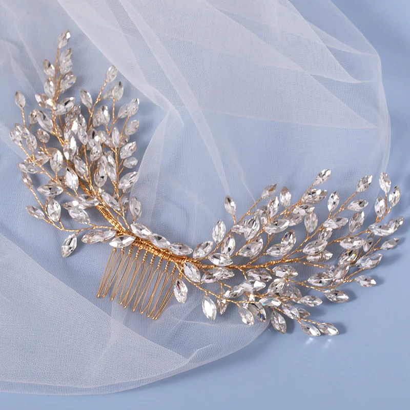 

Luxurious Glod Comb Rhinestone Bridal Hair Combs Diamond Wedding Headdress Women Jewelry Party Hair Accessories Bride Headwear