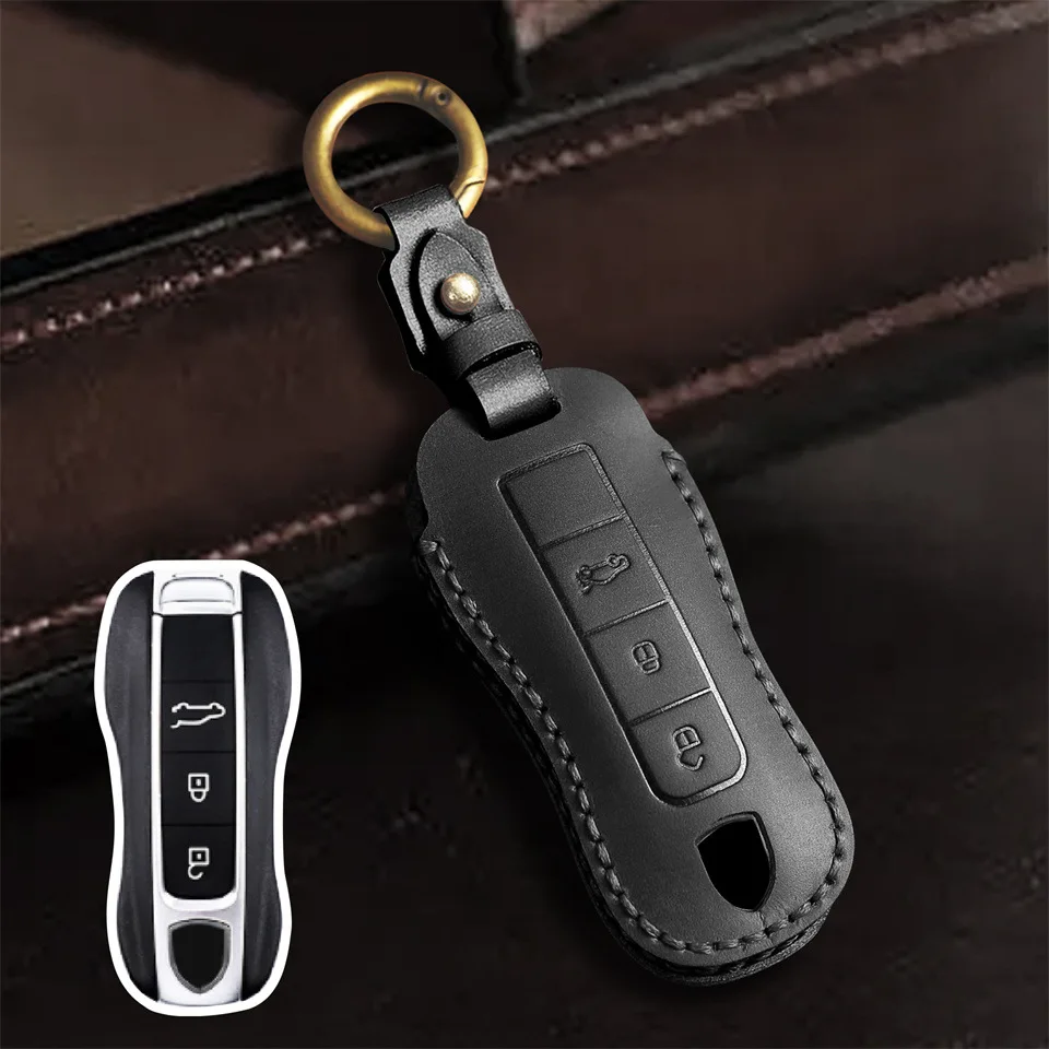 

Leather Car Smart Remote Key Case Fob Covers Set Shell for Porsche Panamera Spyder Carrera Macan Boxster Cayman Cayenne 911 718
