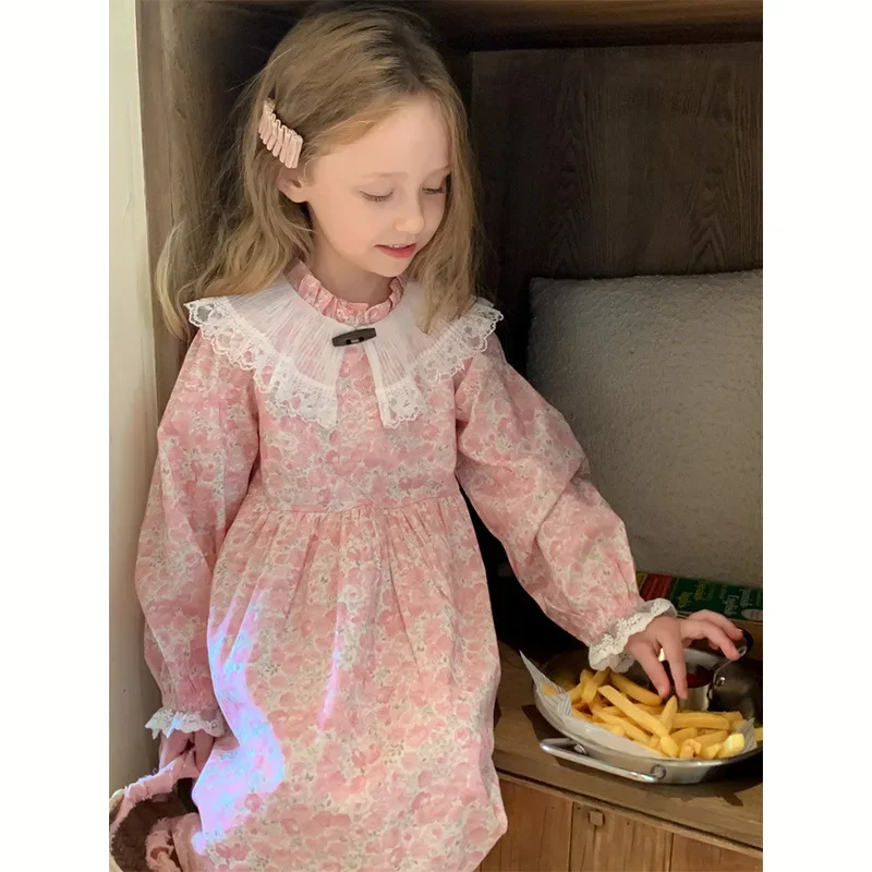 Girls Floral Dress Spring Girls French Lace Lace Collar Pink Long-sleeved Princess Dress Ropa De Niña
Girls Floral Dress Spring Girls French Lace Lace Collar Pink Long-sleeved Princess Dress Ropa De Niña